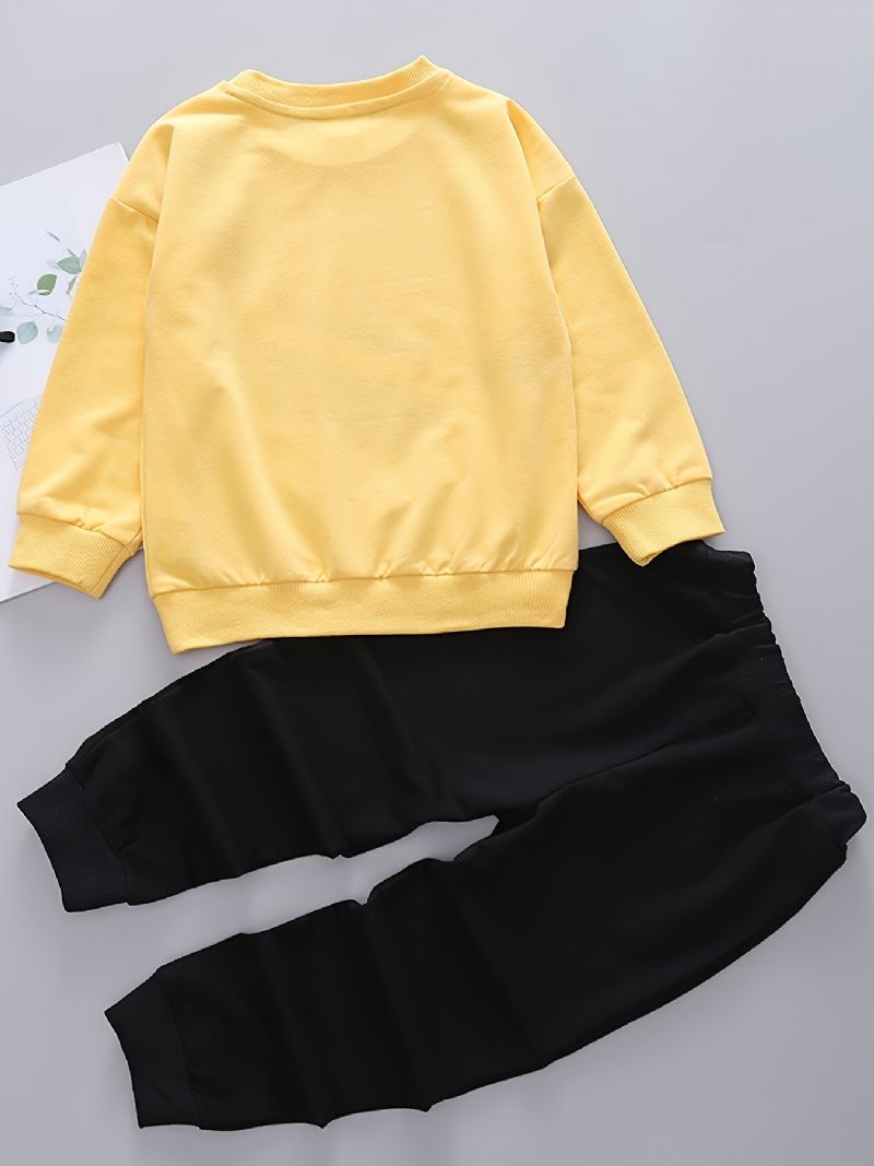Baby Drenge Pullover Skoletaske Print Langærmet Rundhalset Sweatshirt & Bukser Sæt Børnetøj