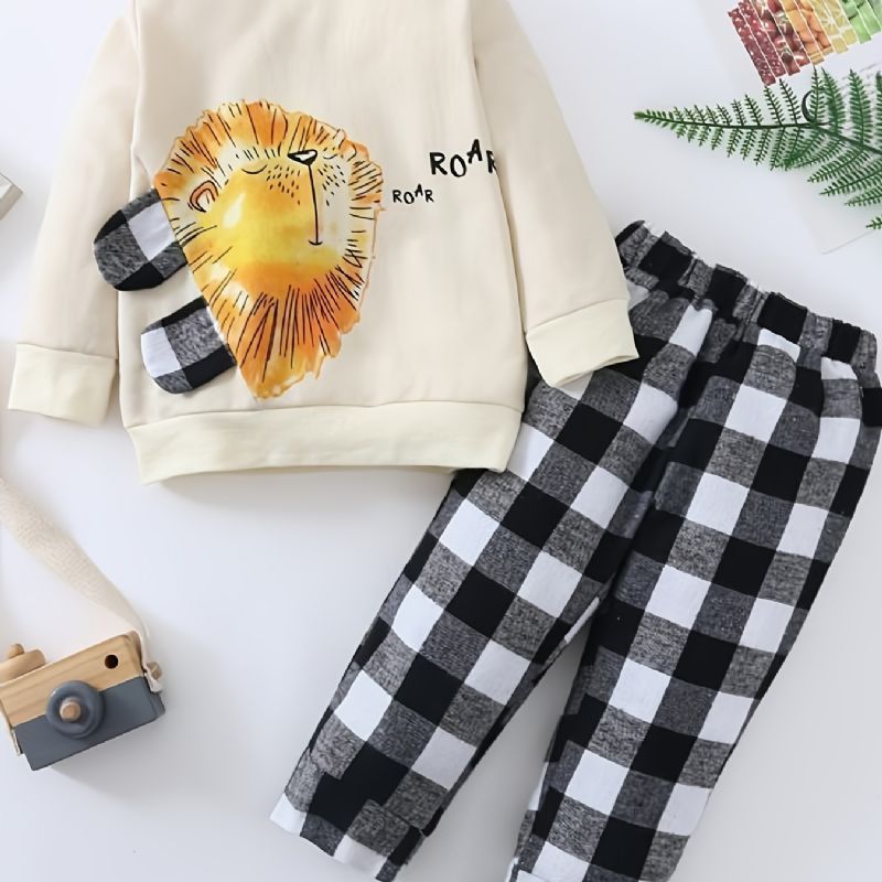 Baby Drenge Pullover Sweatshirt & Matchende Plaid Sweatpants Sæt Babytøj Outfits