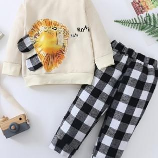 Baby Drenge Pullover Sweatshirt & Matchende Plaid Sweatpants Sæt Babytøj Outfits