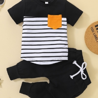 Baby Drenge Stribet Kortærmet Top + Solid Snøre Joggingbukser Sæt Babytøj Outfit