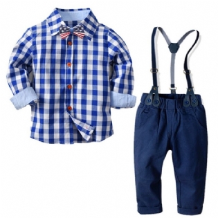 Baby & Little Drenge Gentleman Plaids Butterfly Shirt & Suspender Pants Outfits Sæt
