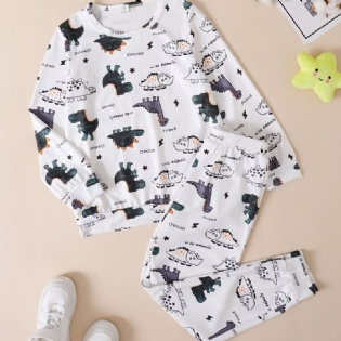 Børn Drenge Lounge Wear Homewear Langærmet Top & Matchende Bukser Sæt Med Dinosaur Print