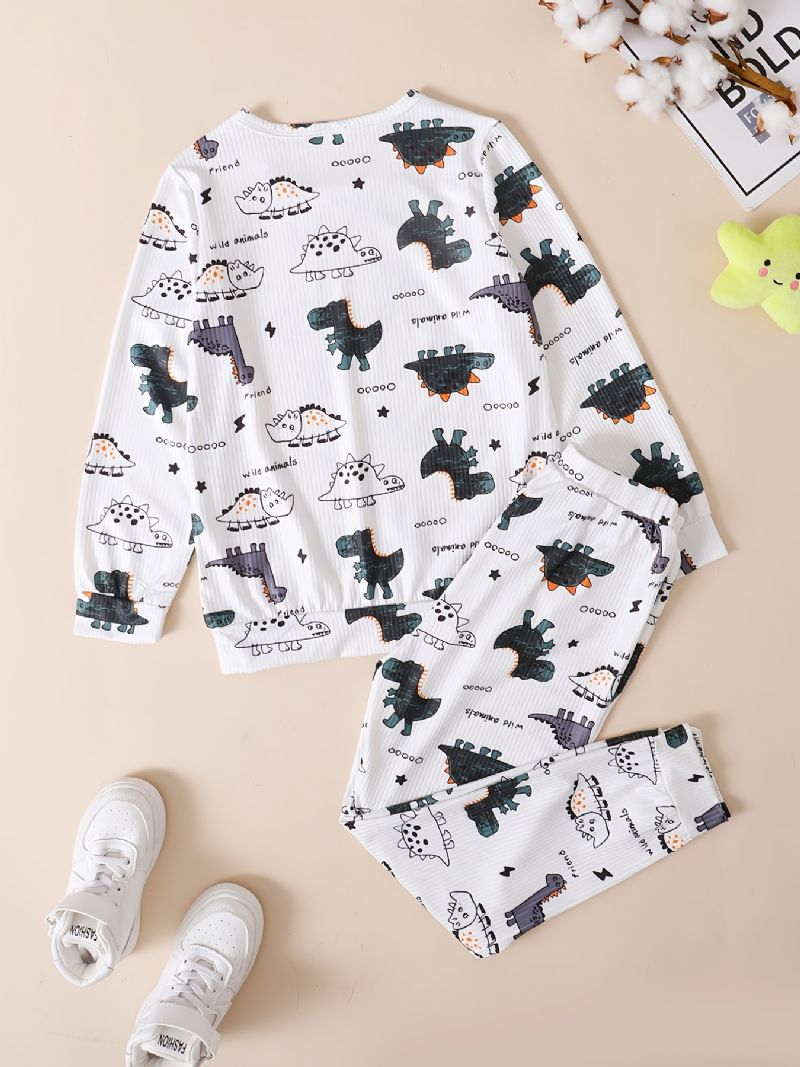 Børn Drenge Lounge Wear Homewear Langærmet Top & Matchende Bukser Sæt Med Dinosaur Print