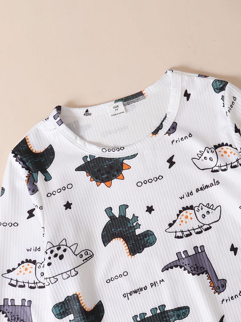 Børn Drenge Lounge Wear Homewear Langærmet Top & Matchende Bukser Sæt Med Dinosaur Print