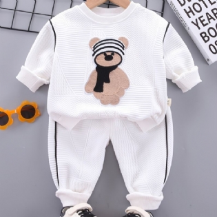 Børn Drenge Piger Bomuld Cute Bear Crewneck Sweatshirt Jogger Sweatpants