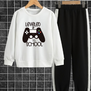 Børne Drenge Pullover Sweatshirt Med Game Mønster & Matchende Sweatpants Børnetøj