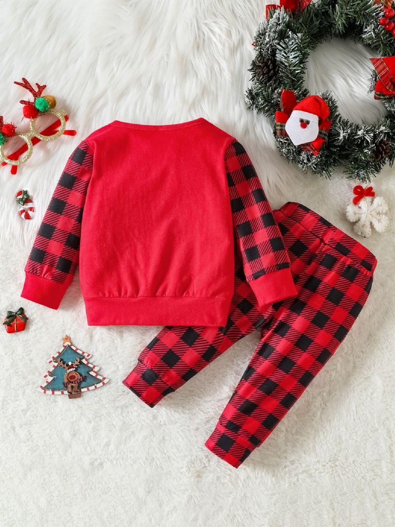 Børne Juletræ Print Rød Sort Ternet Sweatshirt Sæt
