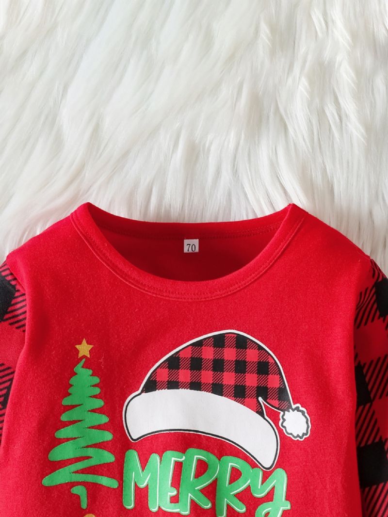 Børne Juletræ Print Rød Sort Ternet Sweatshirt Sæt