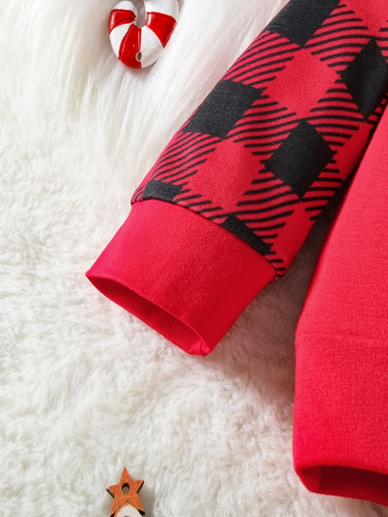 Børne Juletræ Print Rød Sort Ternet Sweatshirt Sæt