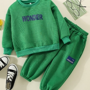 Dreng Ensfarvet Tekstureret Bogstavtrykt Sweatshirt + Bukser Børnetøj