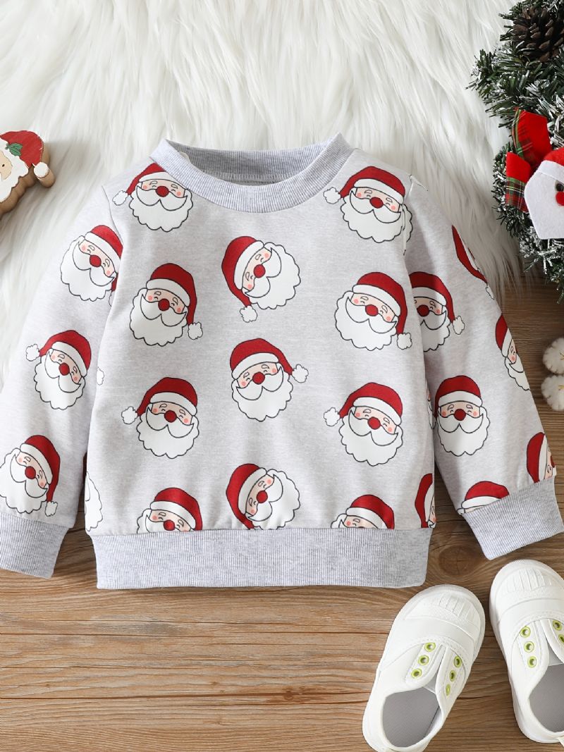 Drenge Afslappet Sød Julemandsprintsæt Med Termotrøje Sweatshirt Og Bukser Til Vinterjulefest