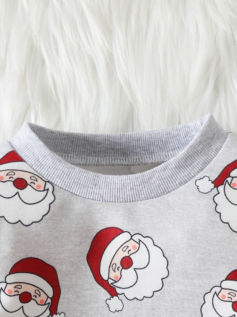 Drenge Afslappet Sød Julemandsprintsæt Med Termotrøje Sweatshirt Og Bukser Til Vinterjulefest