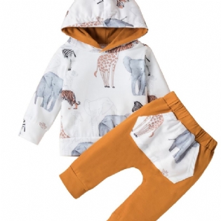 Drenge Animal Print Hættetrøje + Bukser Sæt Babytøj Outfits