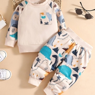 Drenge Bomuld Pullover Sweatshirt + Bukser Sæt Outfit Babytøj Dinosaur Tegneserie