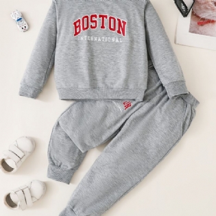 Drenge Boston Print Langærmet Sweatshirt & Bukser Sæt
