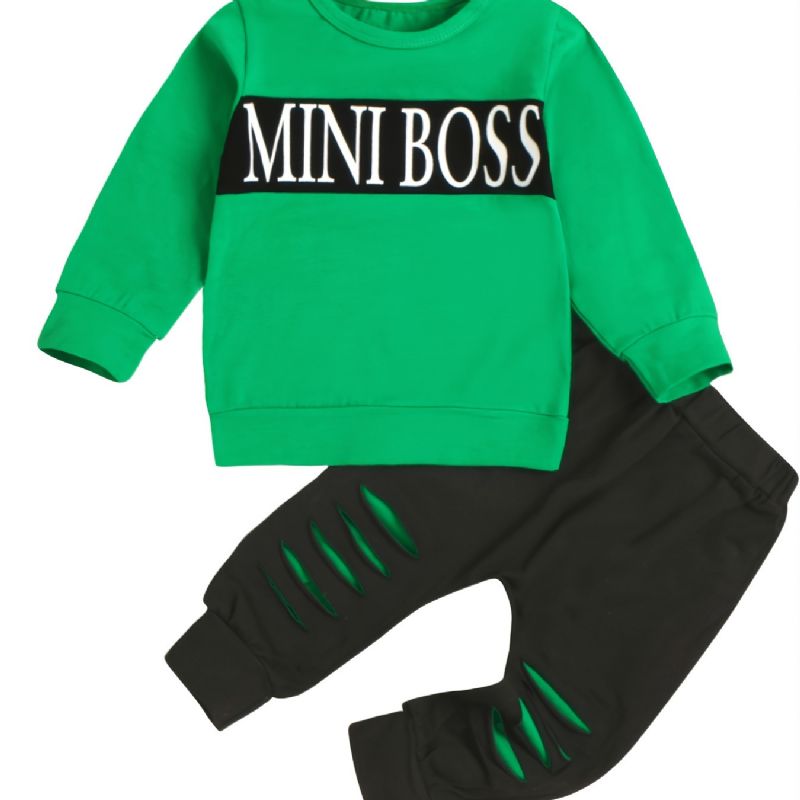 Drenge Brev Print Langærmet Rundhals Sweatshirt Bukser Sæt Efterår Vinter