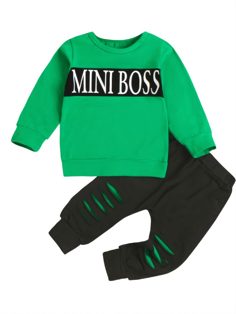 Drenge Brev Print Langærmet Rundhals Sweatshirt Bukser Sæt Efterår Vinter