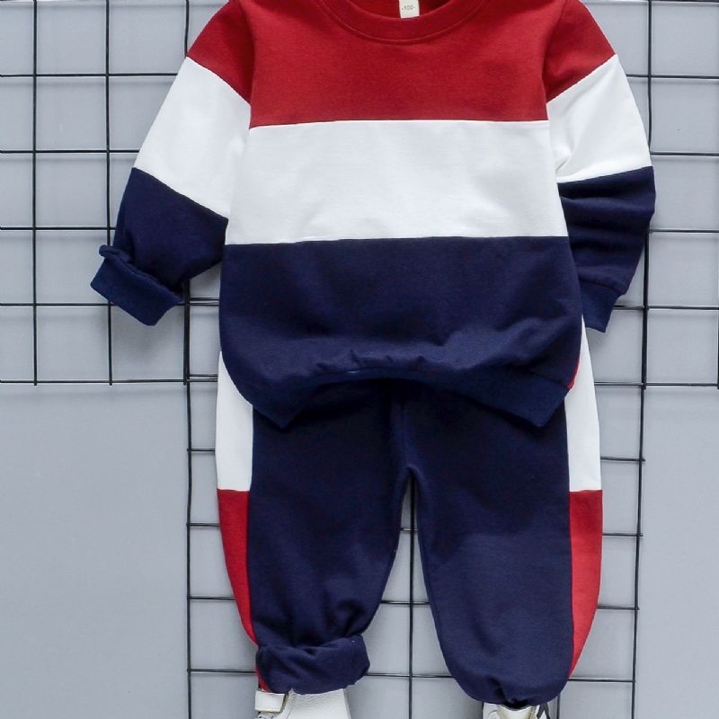 Drenge Casual Active Sæt Med Stribet Rund Hals Sweatshirt Og Bukser Til Vinter