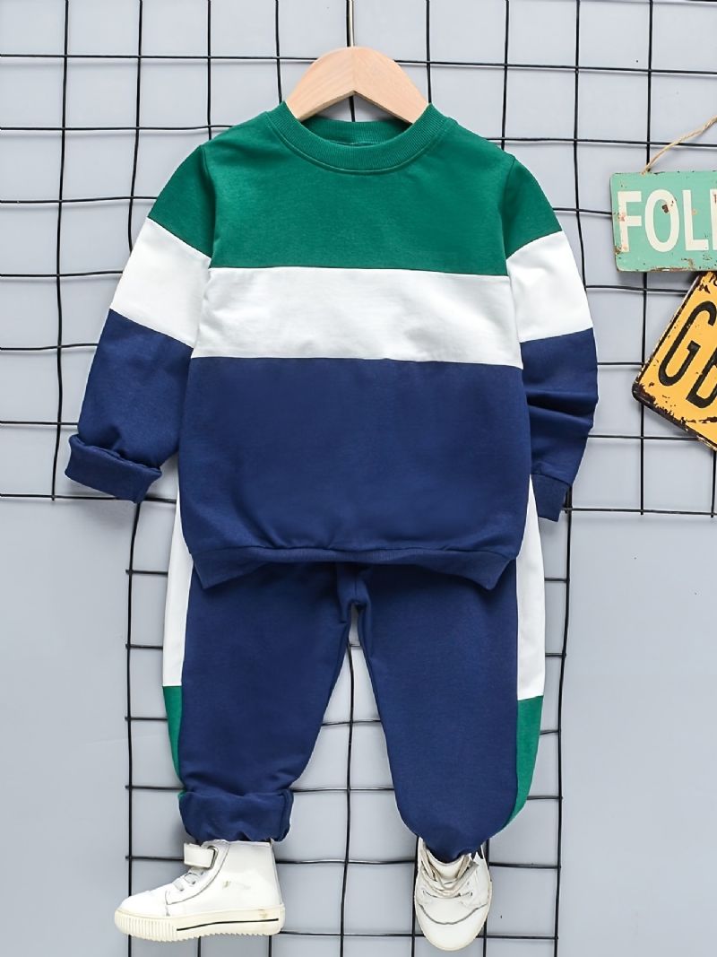 Drenge Casual Active Sæt Med Stribet Rund Hals Sweatshirt Og Bukser Til Vinter