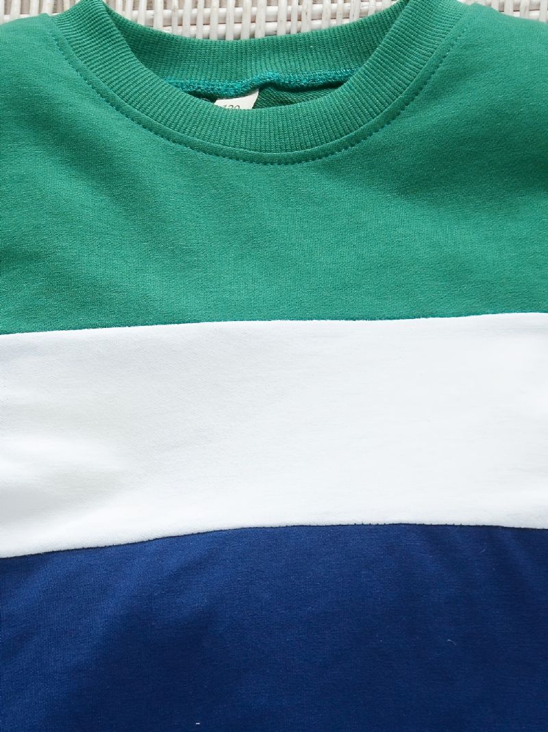Drenge Casual Active Sæt Med Stribet Rund Hals Sweatshirt Og Bukser Til Vinter