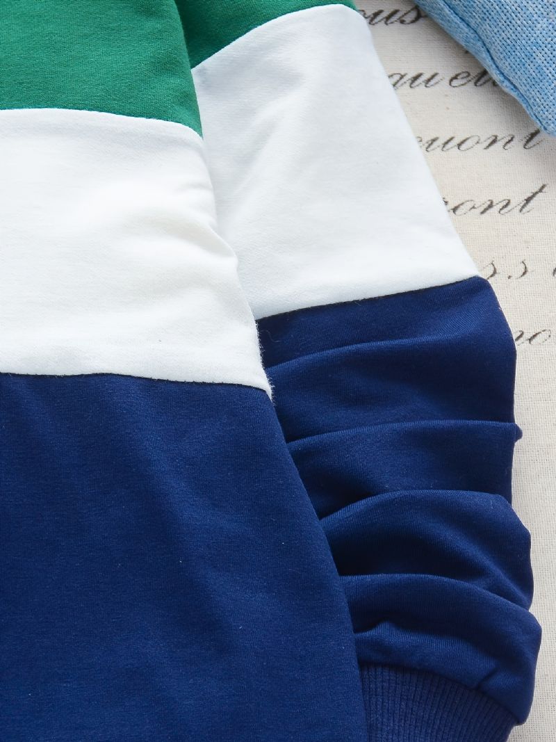 Drenge Casual Active Sæt Med Stribet Rund Hals Sweatshirt Og Bukser Til Vinter