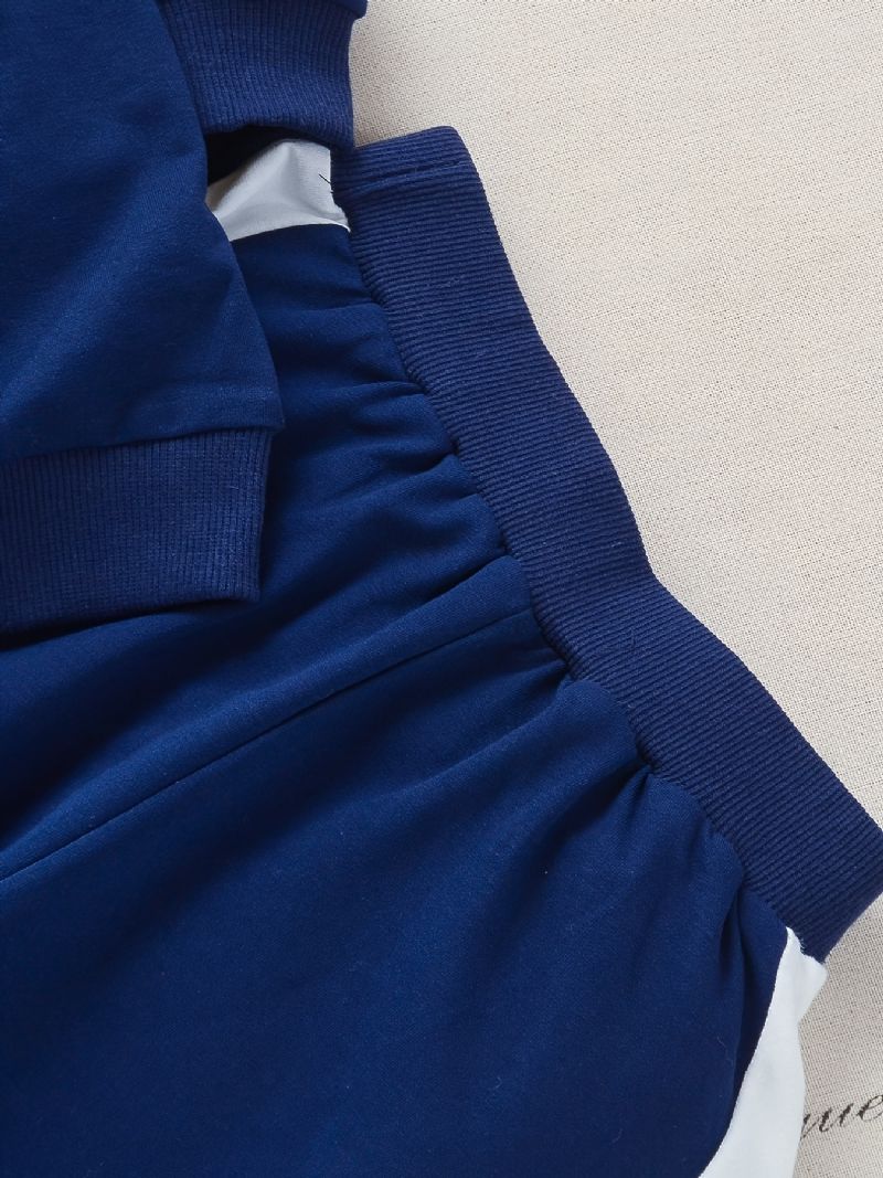 Drenge Casual Active Sæt Med Stribet Rund Hals Sweatshirt Og Bukser Til Vinter