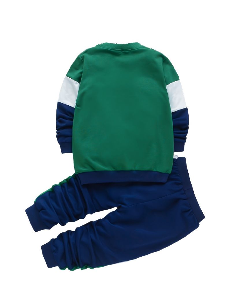 Drenge Casual Active Sæt Med Stribet Rund Hals Sweatshirt Og Bukser Til Vinter