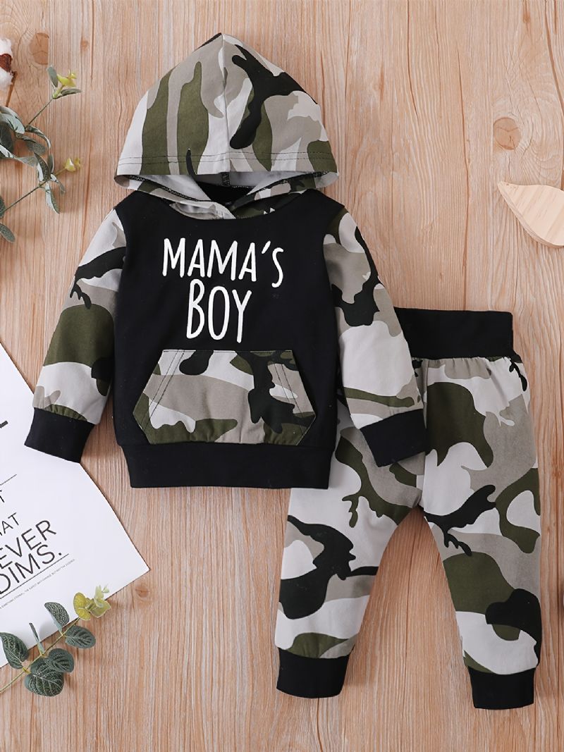 Drenge Casual Camouflage Print Sæt Med Mama's Hættetrøje Og Joggingbukser Til Vinteren
