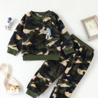 Drenge Casual Fleece Termisk Camouflage Sæt Med Langærmet Pullover Sweatshirt & Bukser
