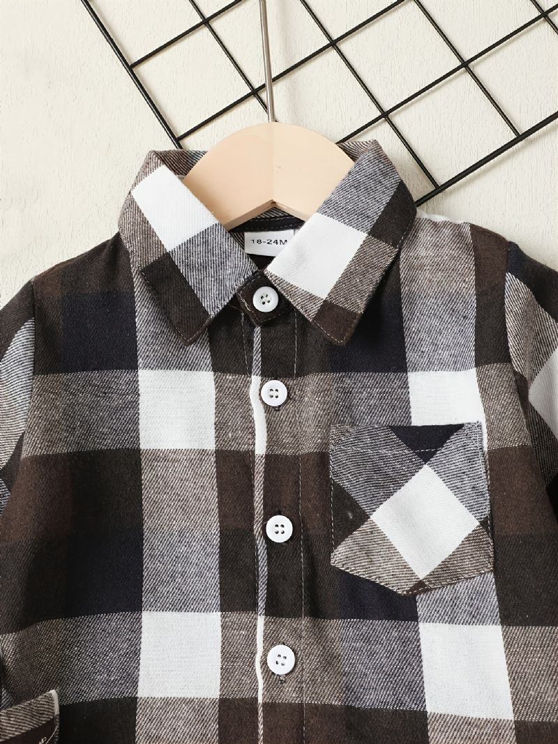 Drenge Casual Plaid Skjorte & Ripped Jeans Suit Autumn Winter
