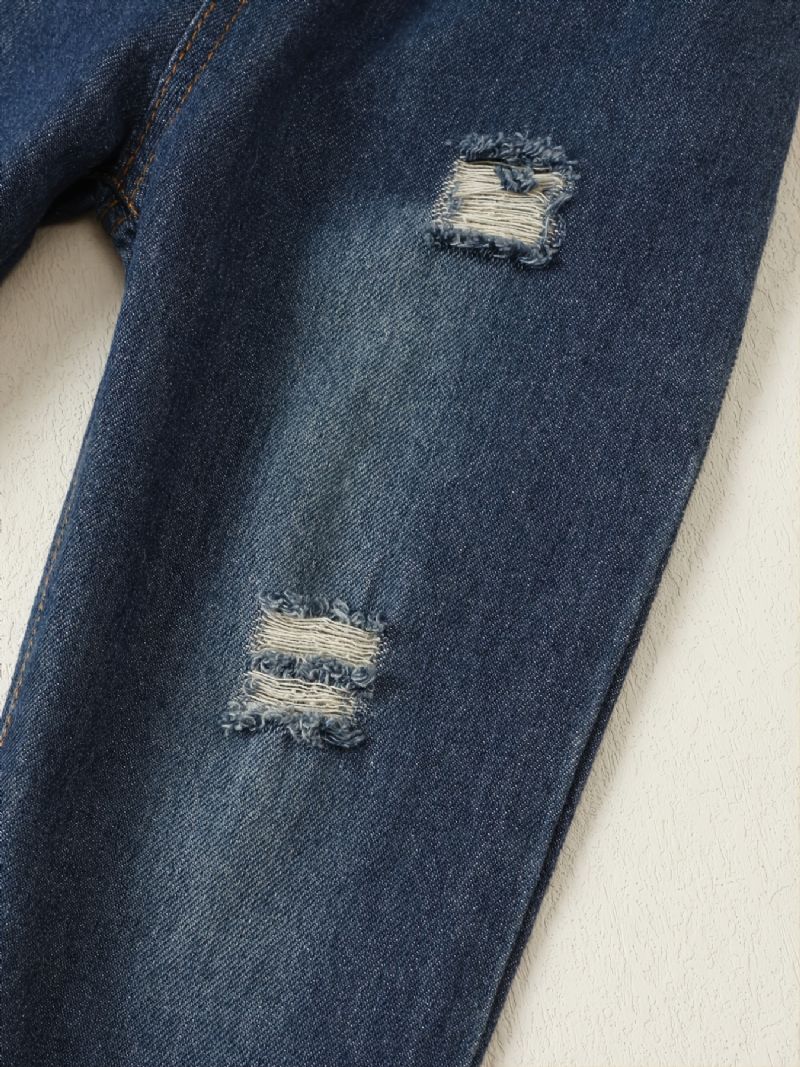 Drenge Casual Plaid Skjorte & Ripped Jeans Suit Autumn Winter
