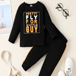 Drenge Casual Simple Pullover Sweatshirts & Sweatpants Sæt Med Pretty Fly Print