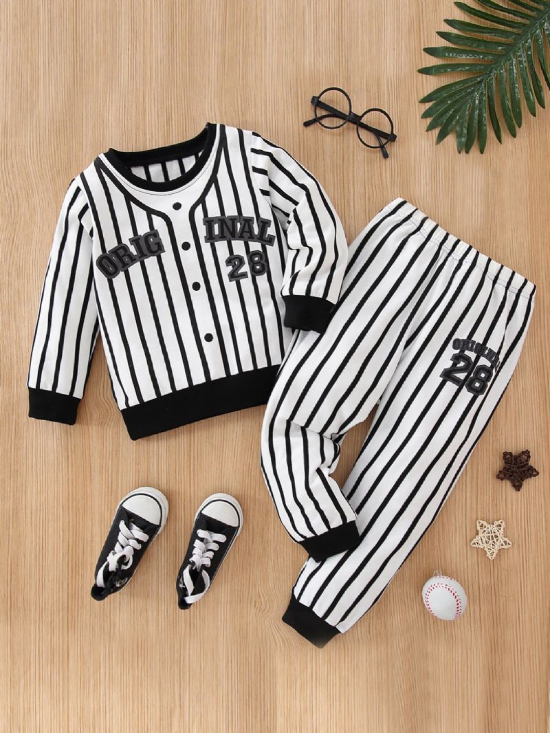 Drenge Casual Simple Striped Print Sæt Med Original 28 Top & Bukser Til Foråret