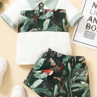 Drenge Color Block Shirt + Tropical Print Shorts Sæt Babytøj Til Sommer