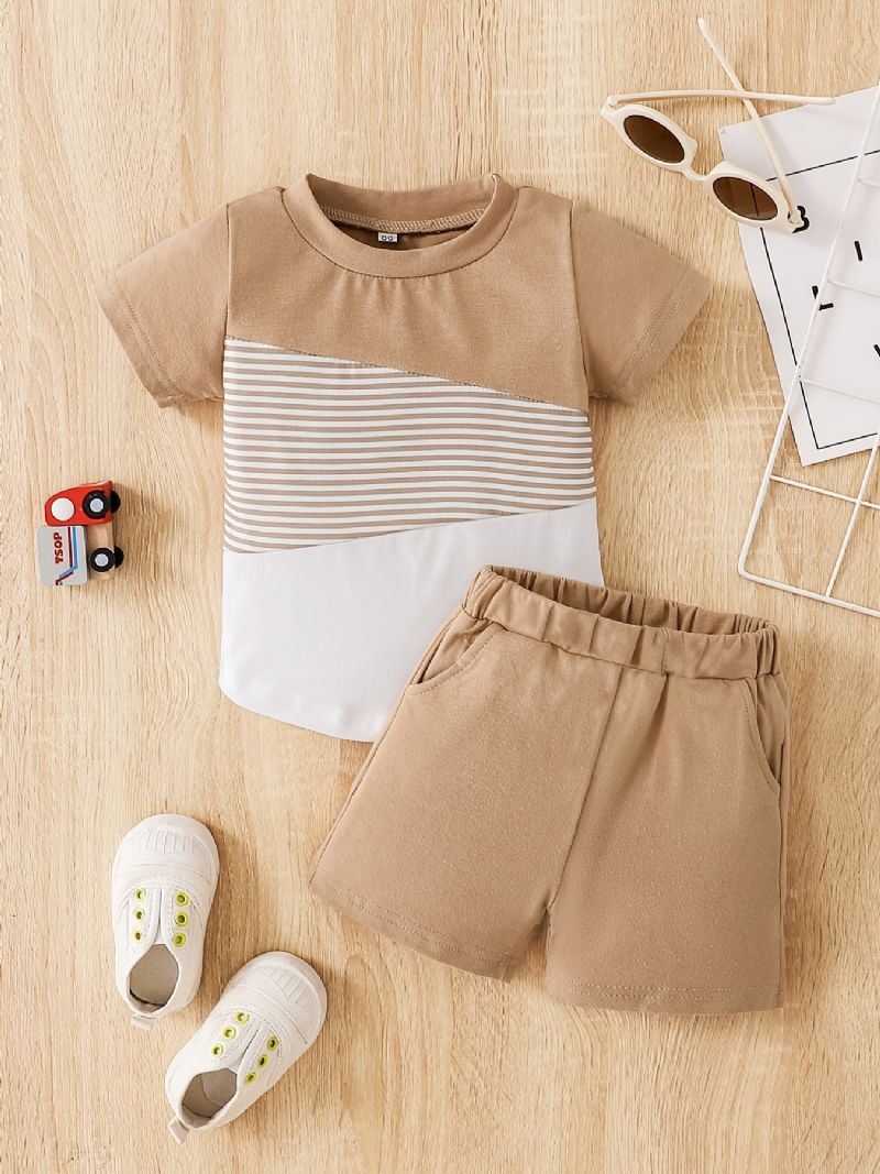 Drenge Colorblock Kortærmet Bomuld Top & Shorts Sæt