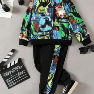 Drenge Dinosaur Print Langærmet Sweatshirt & Kontrast Sweatpants Sæt