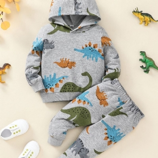 Drenge Dinosaur Print Pullover Hættetrøje + Bukser Sæt Outfit Babytøj