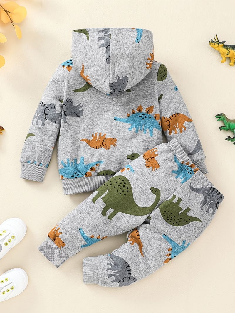 Drenge Dinosaur Print Pullover Hættetrøje + Bukser Sæt Outfit Babytøj
