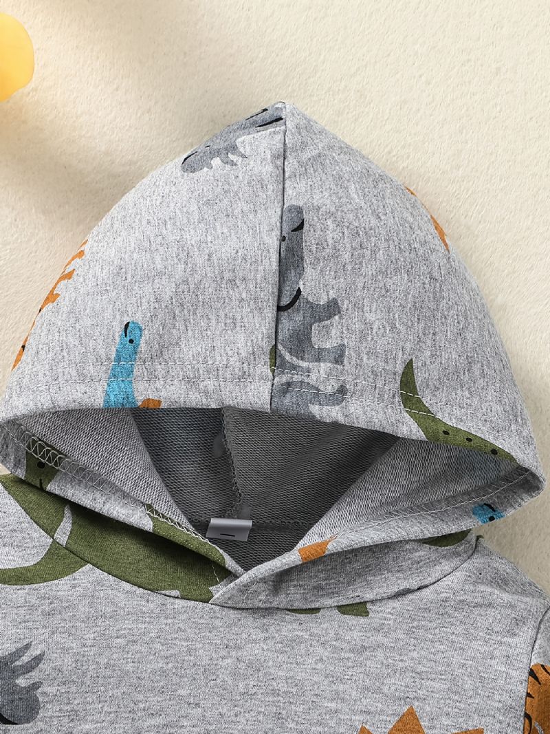 Drenge Dinosaur Print Pullover Hættetrøje + Bukser Sæt Outfit Babytøj