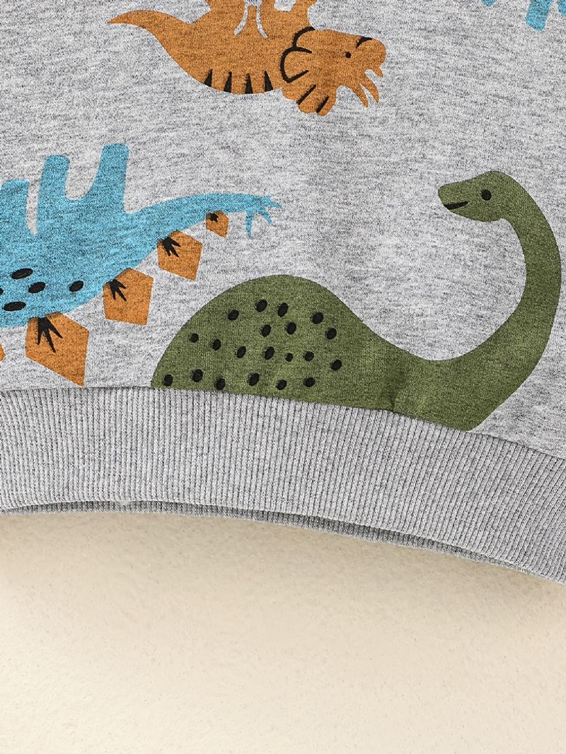 Drenge Dinosaur Print Pullover Hættetrøje + Bukser Sæt Outfit Babytøj