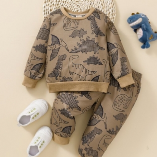 Drenge Dinosaur Print Rundhalset Sweatshirt + Bukser Sæt Babytøj