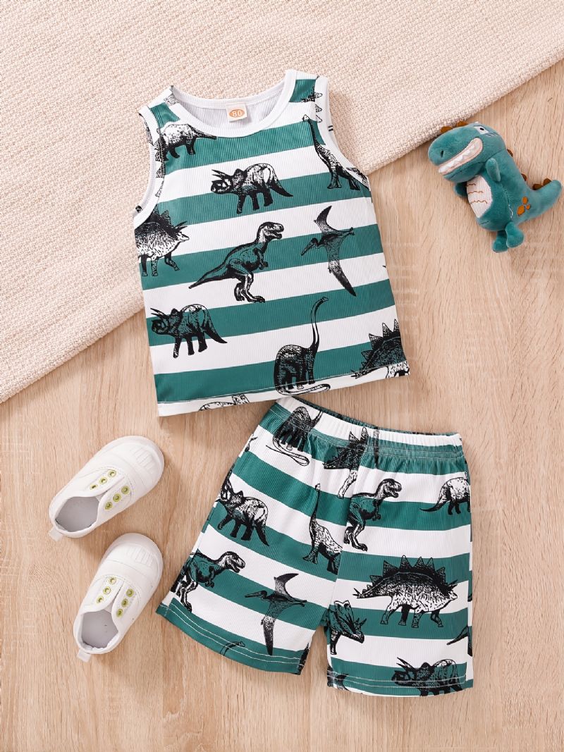 Drenge Dinosaur Stribet Print Tanktop + Shorts Sæt Babytøj Til Sommer