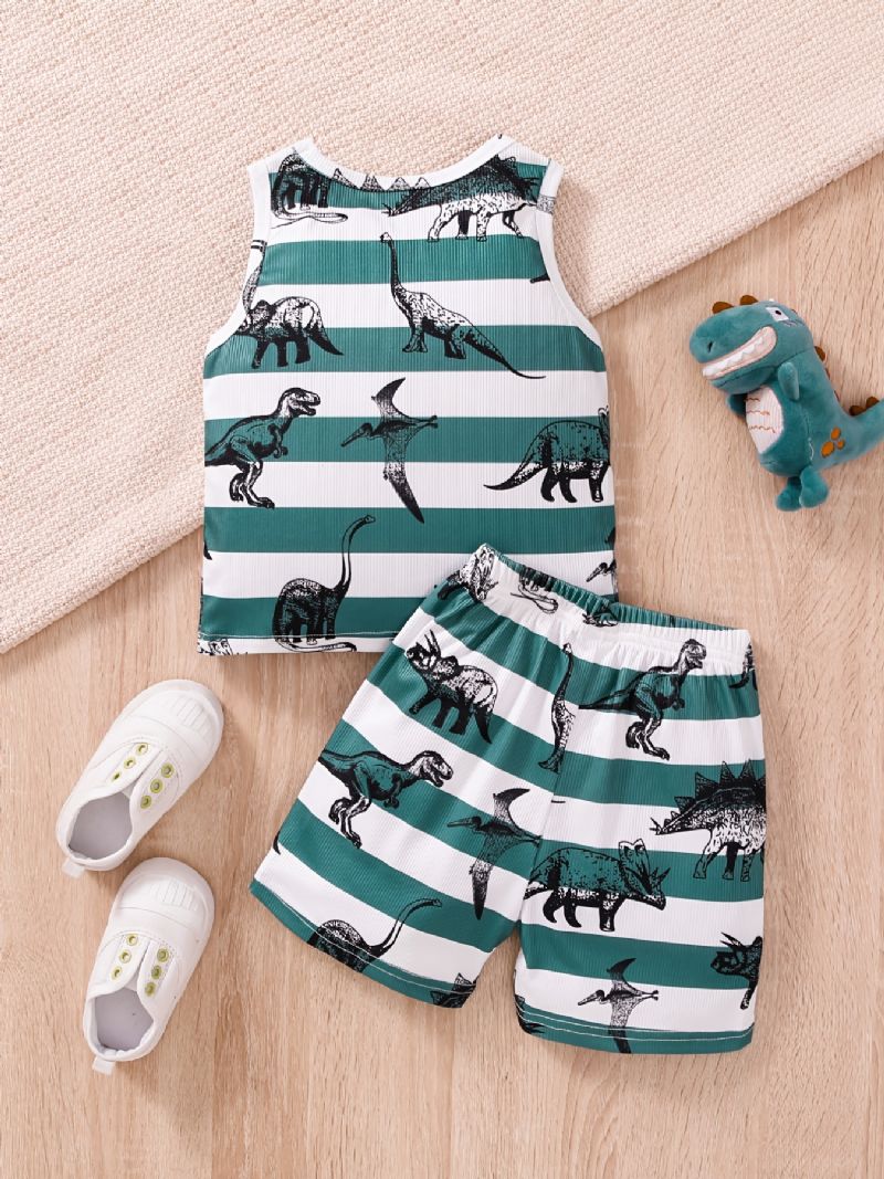 Drenge Dinosaur Stribet Print Tanktop + Shorts Sæt Babytøj Til Sommer