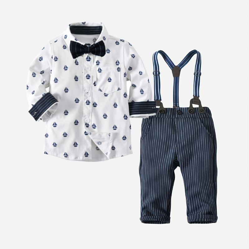Drenge Formelle Gentleman Sæt Langærmet Skjorte & Suspender Bukser Sæt