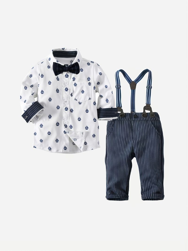 Drenge Formelle Gentleman Sæt Langærmet Skjorte & Suspender Bukser Sæt