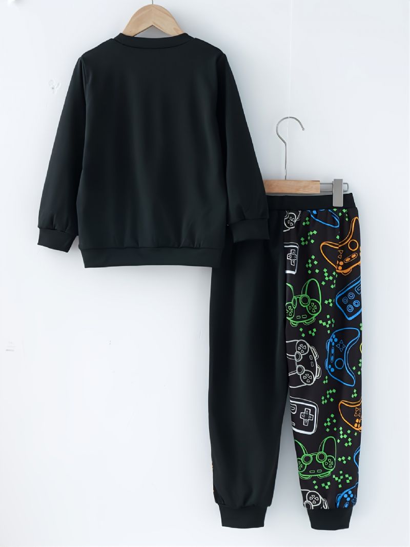 Drenge Game Blomsterprint Kontrast Langærmet + Sweatpants Outfit Sæt Drengetøj