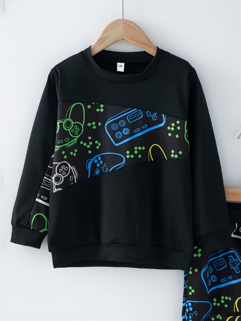 Drenge Game Blomsterprint Kontrast Langærmet + Sweatpants Outfit Sæt Drengetøj