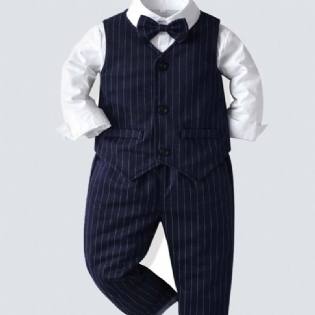 Drenge Gentleman Outfit Bowtie Langærmet Skjorte Vest Bukser Sæt