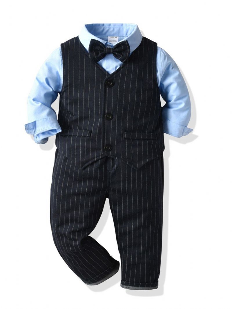 Drenge Gentleman Outfit Bowtie Langærmet Skjorte Vest Bukser Sæt