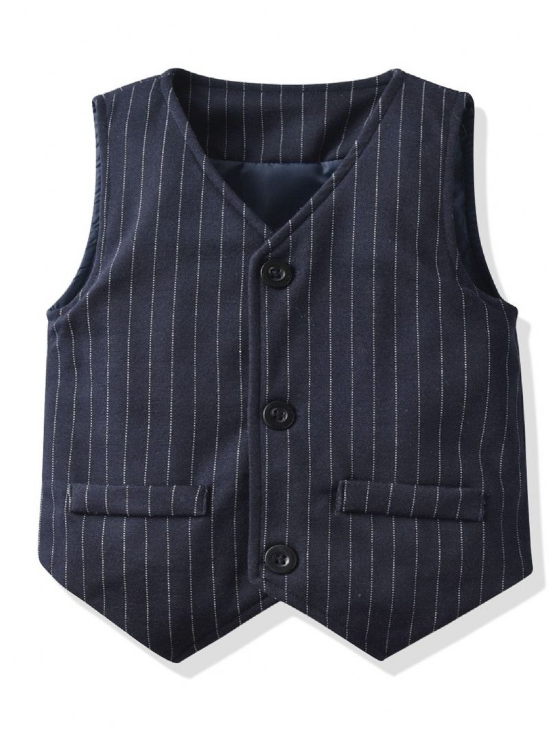 Drenge Gentleman Outfit Bowtie Langærmet Skjorte Vest Bukser Sæt